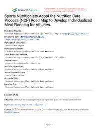 Pdf Sports Nutritionists Adopt The Nutrition Care Process Ncp Road Map To Develop Individualized Meal Planning For Athletes