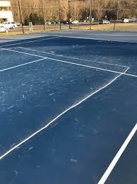 All court lines should be a minimum of 2 inches in width, and the baseline may be up to 4 inches wide. Pickle Ball Players Cross A Line By Chalking Lines On New Tennis Courts Good Morning Wilton
