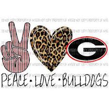 Peace Love Bulldogs Georgia 1 Sublimation Transfers Ny Gypsies Marto Collection Peace And Love Sublime Love Decorations