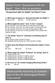 Acquainted With The Night By Robert Frost Quiz Robert Frost Rhyme Scheme Types Of Poems