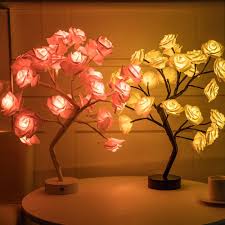 Enchanting 24 LED Rose Tree Flower Lamp Lights USB Table Lamp