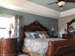 Maybe you would like to learn more about one of these? Dreamy Master Bedroom Sherwin Williams Dutch Tile Blue Paint On Accent Wall And Tray Ceiling Blue Bedroom Walls Tuscan Bedroom Blue Accent Walls
