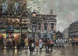 Antoine Blanchard 1910 1988 Cafe De La Paix Place De L Opera Oil On Canvas 13 X 18 Inches Signed Also Signed Titled Paris Painting Moon Art Oil On Canvas