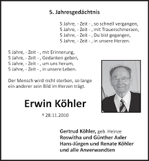 Traueranzeigen von Erwin Köhler