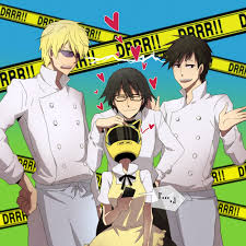 Taneshima Popura Orihara Izaya Heiwajima Shizuo Celty Sturluson Kishitani Shinra And 3 More Working And 1 More Drawn By Amir Artist Danbooru He thinks this collects better information, untainted by biased. taneshima popura orihara izaya