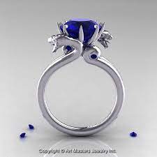 Scandinavian 14k White Gold 3 0 Ct Blue Sapphire Dragon Etsy In 2021 Dragon Ring Engagement Organic Jewelry Design Art Masters Jewelry