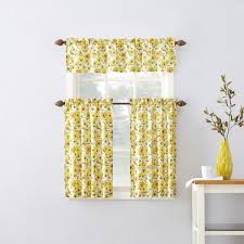 Sunflower kitchen window curtain, farmhouse country yellow sunflower on rustic wooden board blackout curtains for kitchen window cafe office, 55w x 39l inch. Mainstays Sunflower 3 Piece Kitchen Curtain Tier And Valance Set Walmart Com Walmart Com