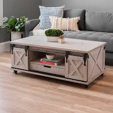 Unfinished sliding barn door cabinet. Off White Barn Door Style Coffee Table Sliding Door Country Rustic Farmhouse Oak Home Garden Furniture Home Garden