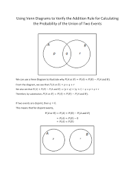 Using Venn Diagrams To Verify The Addition Rule For Calculating The Probability Of The Union Of Two Events Pdf Venn Diagram Probability Eureka Math