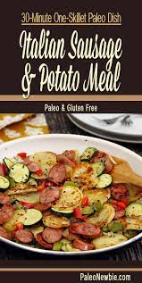 Easy And Awesome All In One Hot Skillet Meal With Sausage White Sweet Potato Zucchini And Other Veggies Includes Spec Sausage Recipes Cooking Recipes Meals