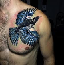 This is a very nice tattoo inspiration. Tui Bird Chest Tattoo