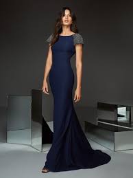 Long Mermaid Blue Cocktail Dress With Sleeves Pronovias Mermaid Evening Dresses Cocktail Dresses With Sleeves Evening Dresses