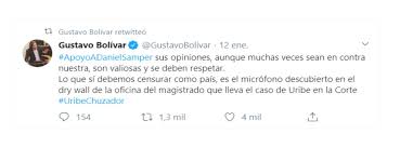 Gustavo bolívar moreno is a prolific colombian author, screenwriter, and journalist, who was elected to the senate of colombia in 2018 as a. Gustavo Bolivar On Twitter Un Abogado Debe Ser Muy Mediocre Para Celebrar Un Triunfo Cuando Uribe Me Entutelo Por 12 Tuits Y El Tribunal De C Marca Me Pide Retractacion En Solo Dos