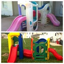 Yard Sale Purchase Makeover Using Plastic Fusion Spray Paint Backyard Playset Outdoor Toys For Kids Backyard Play