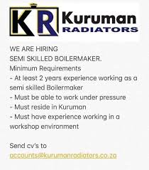 Boilermakers assemble, install, maintain, and repair boilers, closed vats, and other large vessels or containers that hold liquids and gases. Semi Skilled Boilermaker Kuruman Jobs Learnerships Facebook