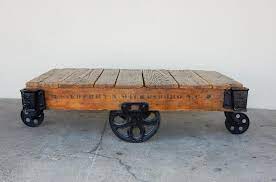 Industrial railroad coffee table cart with shelf has 5 metal swivel casters and added lower shelf for storage. 1900 S Industrial Oak And Iron Mill Trolley Cart Coffee Table For Sale At 1stdibs
