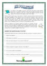 English Worksheet Air Pollution Air Pollution