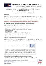 You can check this page for more information on tracking the status of your loan. Utar On Twitter Submission Of Ptptn Loan Documents For May 2021 Trimester First Batch Application Https T Co Evozj27ayf Twitter