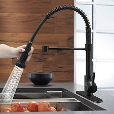 Black kitchen sink faucets with sprayer 4 hole plug. Hoimpro High Arc Matte Black Spring Kitchen Faucet With Pull Down Sprayer Rv Paint Black Kitchen Sink Faucet With Pull Kitchenfaucets Com