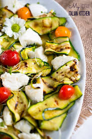 Grilled Zucchini Salad With Mozzarella And Tomatoes Recipe Zucchini Salad Zucchini Tomato Mozzarella Salad