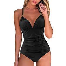 Rxrxcoco Women V Neck One Piece Swimsuits Tummy Control Ruched Swimwear Halter Bathing Suit Rxrxcoco Ruched Swimwear Halter Bathing Suit Swimsuit For Big Tummy