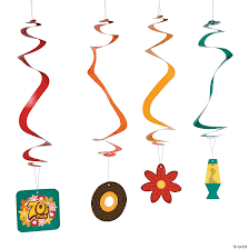 70s party photo booth props: 70s Party Hanging Swirl Decorations 12 Pc Oriental Trading