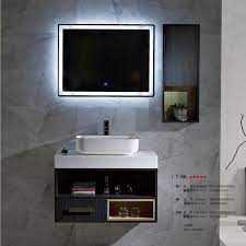 Public toilet with white ceramic sink and mirror. Simple Mirror Cabinet Marble Countertop Washbasin Cabinet With Lights Aliexpress