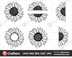 Download Sunflower Monogram Svg Cut Files Cricut Silhouette Sunflower Svg Half Sunflower Svg Split Sunflower Svg Clip Art Art Collectibles