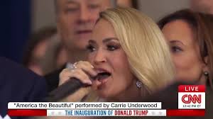At today's inauguration ceremony, Carrie Underwood sings a beautiful a  cappella rendition of "America the Beautiful" after a glitch with the  background music, saying "I can just SING it>", And wow, ...