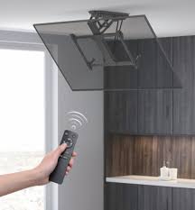 With this, you can rest easy knowing that your tv or monitor is securely held in place. Motorized Ceiling Flip Down Tv Mount Tv Ceiling Mount Tv Hanging From Ceiling Tv Lift Cabinet
