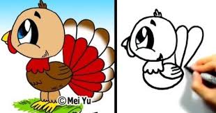 How To Draw A Cartoon Turkey Fun2draw Turkey Drawing Thanksgiving Drawings