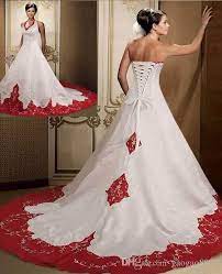 Choose a white or colored wedding dress. Discountexcellent Quality Elegant Dark Red And White Wedding Dresses 2019 Strapless Sleeveless Custom Made Court Train Satin Embroidery Bridal Gown From Gaogao8 Red Wedding Dresses Wedding Dresses Online Wedding Dress
