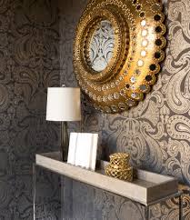 Maybe you would like to learn more about one of these? Gold Metallic Peacock Mirror With Gray Console Table Contemporary Entrance Foyer