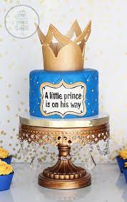 Baby Shower Cake A Little Prince Is On His Way Blue And Gold Baby Shower Cakes Baby Shower Cupcakes For Boy Baby Shower Cakes For Boys
