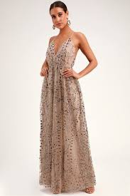 Luminous Night Taupe Glitter Sequin Maxi Dress Sequin Maxi Dress Maxi Dress Lace Maxi Dress