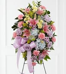 Assorted Pastel Flower Standing Spray Antonio Flowers Miami Fl Funeral Flower Arrangements Funeral Floral Funeral Floral Arrangements