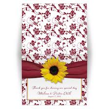 Summer weddings are the perfect chance to spring for sunflower wedding invitations. Fall Sunflower Wedding Thank You Card Burgundy Yellow