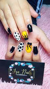 Isa Nails Unas Acrilicas Color Negro Detalle Fuego Y Facebook