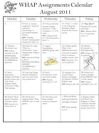 Whap Assignments Calendar August 2011