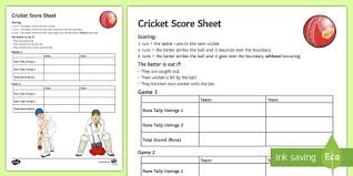 Experiencing the popularity of cricket in the world and realizing the necessity of manual, modern and standard cricket score writing system for the state level, 1st class, 2nd class and local cricket matches and leagues we have created a wonderful printable cricket score writing sheet. Cricket Score Sheet Activity Teacher Made