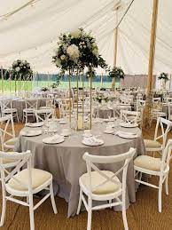 Stunning Marquee Wedding Decor With Tall Flower Arrangements Marquee Wedding Decoration Marquee Wedding Marquee Decoration