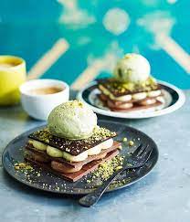 Grilled Pistachio And Chocolate Millefeuille Recipe Recipe Desserts Gourmet Desserts Gourmet Recipes
