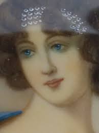 2 Victorian Unpolished Sterling Silver Frames Hand Paintd Portraits Convex  Glass