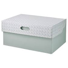 hyvens صندوق تخزين مع غطاء رمادي أخضر أبيض ورقة 33x23x15 سم ikea