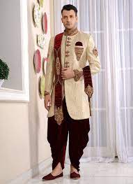Designer Cream Jacquard Embroidered Groom Wear Sherwani Traditional Indian Mens Clothing Sherwani For Men Wedding Indian Groom Wear