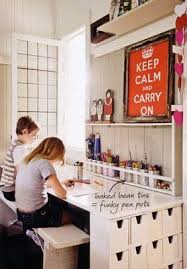 Great Idea Aio Built In Craft Homework Work Station Idea Make Table Accessible From Both Sides W S Kids Workspace Kids Homework Station Craft Room Office