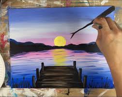 Love canvas painting ideas | visit website for more painting tools #lovepainting #canvaspainting #framedart #canvasprint #canvasprints #wallpainting #wallpaintings. How To Paint A Sunset Lake Pier Step By Step Painting With Tracie Kiernan
