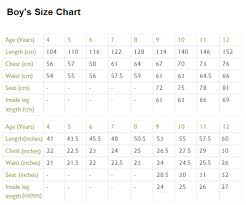 Childrens Size Chart For Various Clothes By Age And Body
