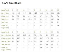 childrens size chart for various clothes by age and body