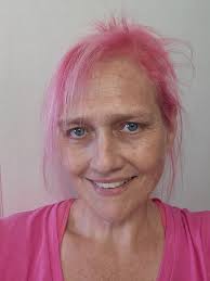 Matching shirt and coffee with gray hair